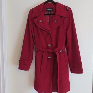 London Fog | Size XL | Red Removable Hood Long Trench Rain Coat Jacket Winter